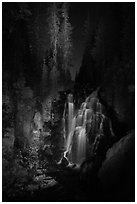 Kings Creek Falls and trees at night. Lassen Volcanic National Park ( black and white)