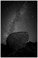 Glacial erratic boulder and Milky Way. Lassen Volcanic National Park ( black and white)