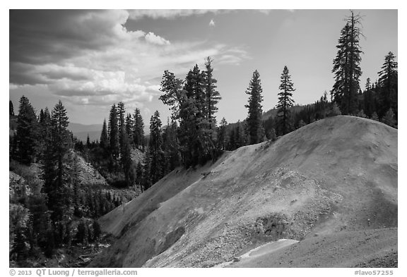 Hill with mineral deposits, Sulphur Works. Lassen Volcanic National Park (black and white)