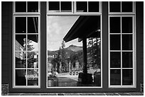 Brokeoff Mountain, Visitor Center window reflexion. Lassen Volcanic National Park ( black and white)