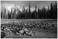 Boulders in dried lake. Lassen Volcanic National Park ( black and white)