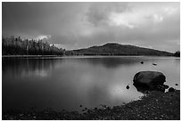 Raindrops in Juniper Lake. Lassen Volcanic National Park ( black and white)