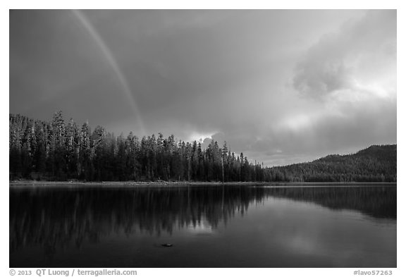 Rainbow and clearing storm, Juniper Lake. Lassen Volcanic National Park (black and white)