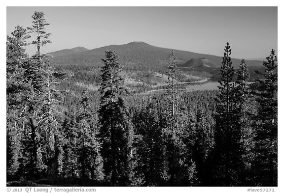Prospect Peak, Cinder Cone, and Snag Lake from Inspiration Point. Lassen Volcanic National Park (black and white)
