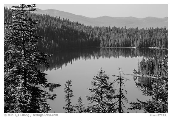 Juniper Lake and Mount Harkness. Lassen Volcanic National Park (black and white)
