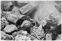 Rocks with sulphur deposits and steam vent. Lassen Volcanic National Park ( black and white)