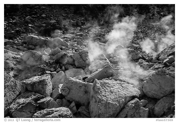 Fumaroles, Devils Kitchen. Lassen Volcanic National Park (black and white)