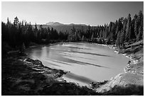 Boiling Springs Lake with long shadows in late afternoon. Lassen Volcanic National Park ( black and white)