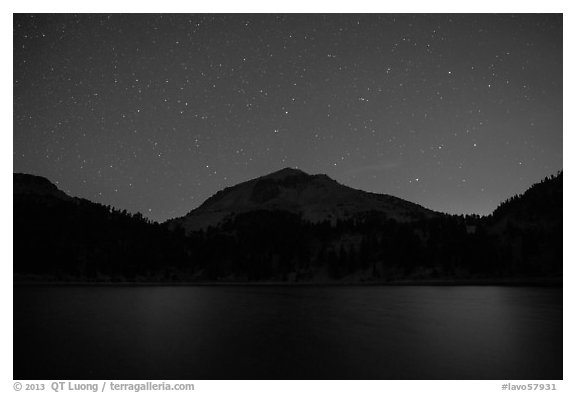 Lake Helen and Lassen Peak at night. Lassen Volcanic National Park (black and white)