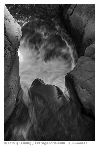 East Sulphur Creek dropping into pool. Lassen Volcanic National Park (black and white)