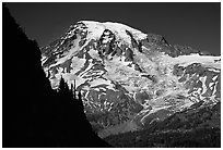 Mt Rainier seen from  Tatoosh range, afternoon. Mount Rainier National Park, Washington, USA. (black and white)