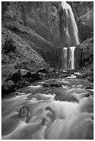 Flowing creek and Comet Falls. Mount Rainier National Park ( black and white)
