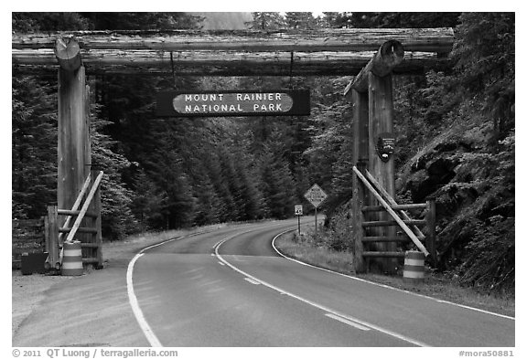 Park entrance gate. Mount Rainier National Park (black and white)
