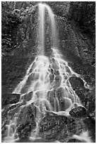 Waterfall cascading over boulders, Falls Creek. Mount Rainier National Park, Washington, USA. (black and white)