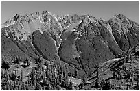 Steep forested peaks, North Cascades National Park.  ( black and white)