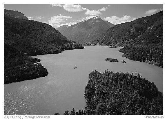 Turquoise waters in Diablo lake, North Cascades National Park Service Complex.  (black and white)