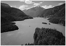 Turquoise waters in Diablo lake, North Cascades National Park Service Complex. Washington, USA. (black and white)