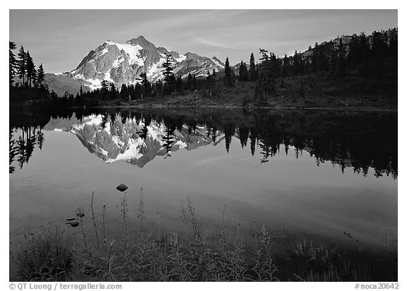 Mount Shuksan and Picture lake, sunset. North Cascades National Park (black and white)