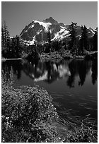 Mount Shuksan and Picture lake, mid-day, North Cascades National Park.  ( black and white)
