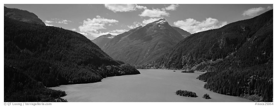 Turquoise colored lake and mountains, North Cascades National Park Service Complex.  (black and white)