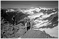 Mountaineers on ridge below  summit of Sahale Peak, North Cascades National Park.  ( black and white)