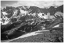 Hiking down from Sahale Peak to Cascade Pass,  North Cascades National Park.  ( black and white)