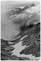 Alpine scenery in unsettled weather, North Cascades National Park.  ( black and white)