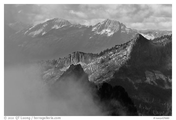 Mountain ridges and clouds, North Cascades National Park.  (black and white)
