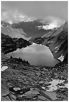 Hidden Lake below low cloud ceilling, North Cascades National Park.  ( black and white)