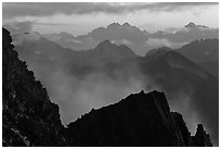 Receding mountain ridges, North Cascades National Park. Washington, USA. (black and white)