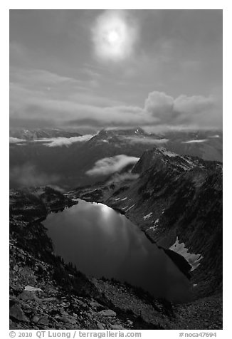 Moon above Hidden Lake, North Cascades National Park.  (black and white)