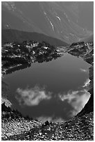 Hidden Lake, with clouds reflected, North Cascades National Park.  ( black and white)