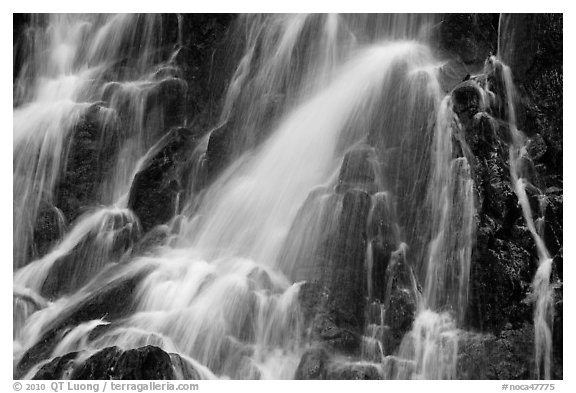 Water falling over volcanic rock, North Cascades National Park.  (black and white)