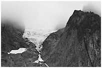 Hanging glacier seen from below, North Cascades National Park. Washington, USA. (black and white)