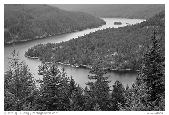 Ross Lake, dusk, North Cascades National Park Service Complex.  (black and white)