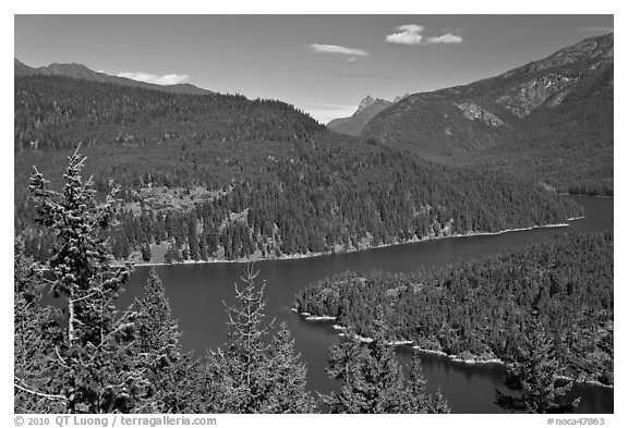 Ross Lake, morning,  North Cascades National Park Service Complex.  (black and white)