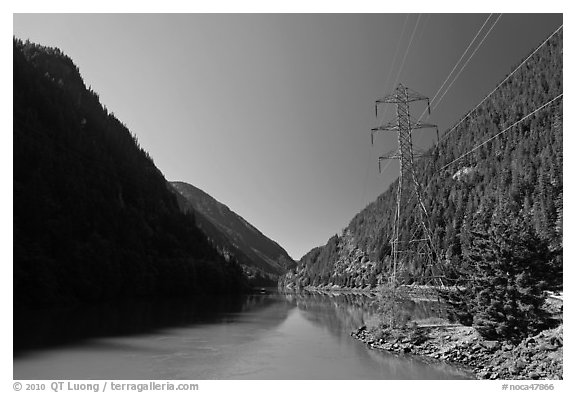 Gorge Lake and power lines,  North Cascades National Park Service Complex. Washington, USA.