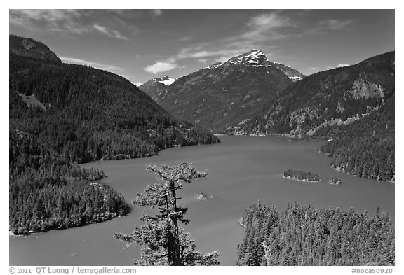Diablo Lake from overlook,  North Cascades National Park Service Complex.  (black and white)