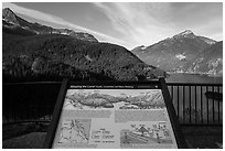 Shaping the Land interpretive sign at Lake Diablo overlook, North Cascades National Park Service Complex.  ( black and white)