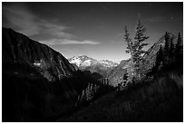 Mount Logan from Easy Pass at night, North Cascades National Park.  ( black and white)