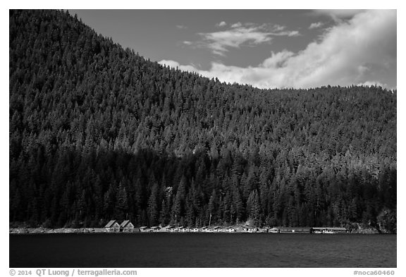 Ross Lake and resort, North Cascades National Park Service Complex.  (black and white)