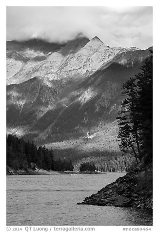 Peaks above Ross Lake, North Cascades National Park Service Complex.  (black and white)