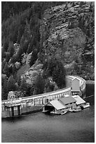 Ross Lake dam, North Cascades National Park Service Complex.  ( black and white)