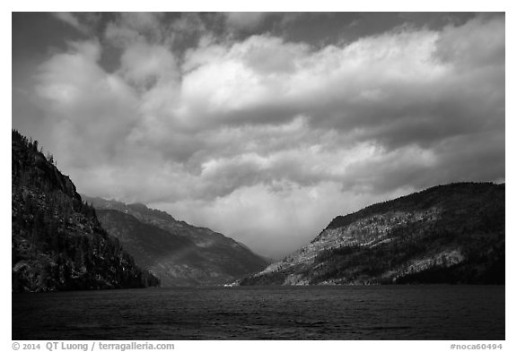 Rainbow and clouds, Lake Chelan, North Cascades National Park Service Complex.  (black and white)