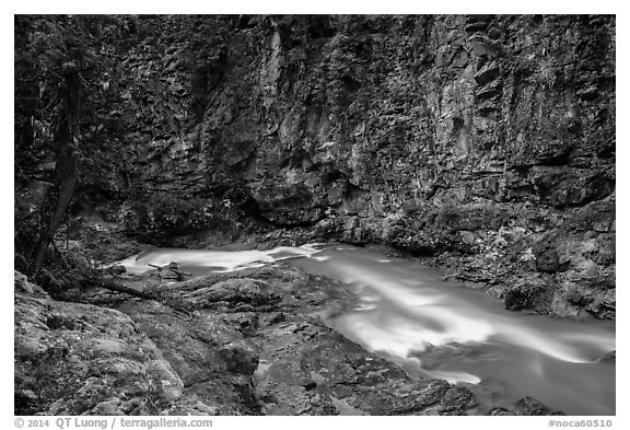 Agnes Creek in Agnes Gorge, Glacier Peak Wilderness.  (black and white)