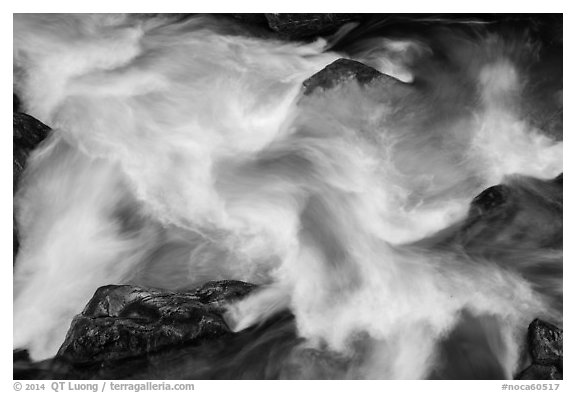 Stehekin river cascade detail, North Cascades National Park.  (black and white)