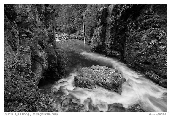 Stehekin gorge below High Bridge, North Cascades National Park.  (black and white)