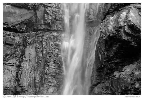 Upper Rainbow Falls and cliff, North Cascades National Park Service Complex.  (black and white)