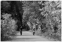 Bicyclists in autumn, Stehekin, North Cascades National Park Service Complex.  ( black and white)