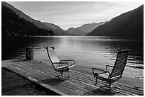 Two chairs and a buoy on deck, Lake Chelan, Stehekin, North Cascades National Park Service Complex.  ( black and white)